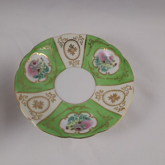 Thames Green Bone China Floral Tea Cup Saucer Gold Trimmed Vintage - Picture 13 of 16